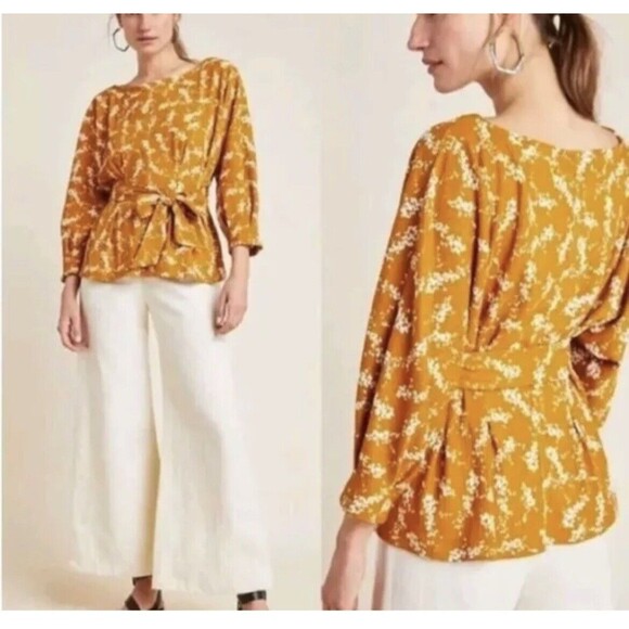 Anthropologie Blouse Small Amber Dolman Sleeve Top Golden Boho Floral Casual - Picture 3 of 10